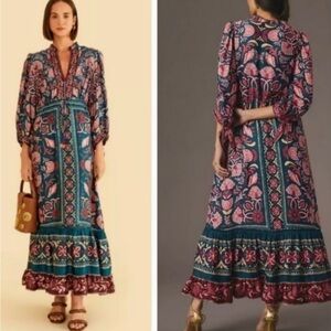 Farm Rio Seasheel Tapestry Maxi Dress Floral Bohemian Maxi Dress NWT